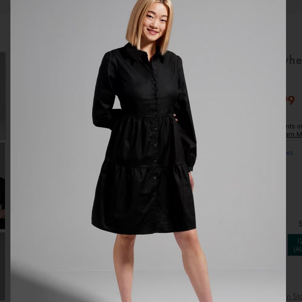 NWT Princess Highway Cotton Take Me Anywhere Black Long Sleeve Shirt Dress